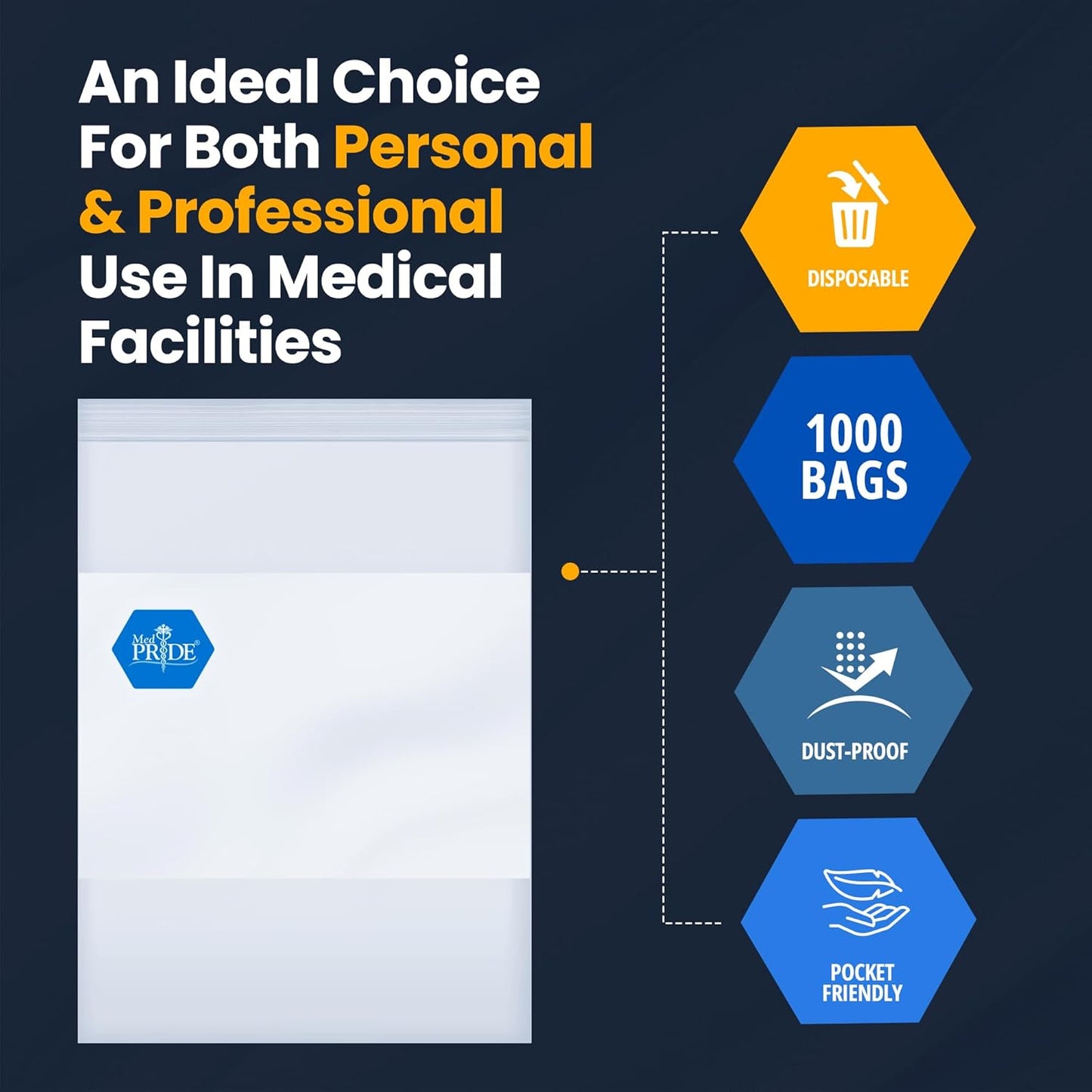 MedPride Reusable Clear Zip Closure Bags, Size 10" x 13", 100 Bags, Case of 10 (1000 Count)