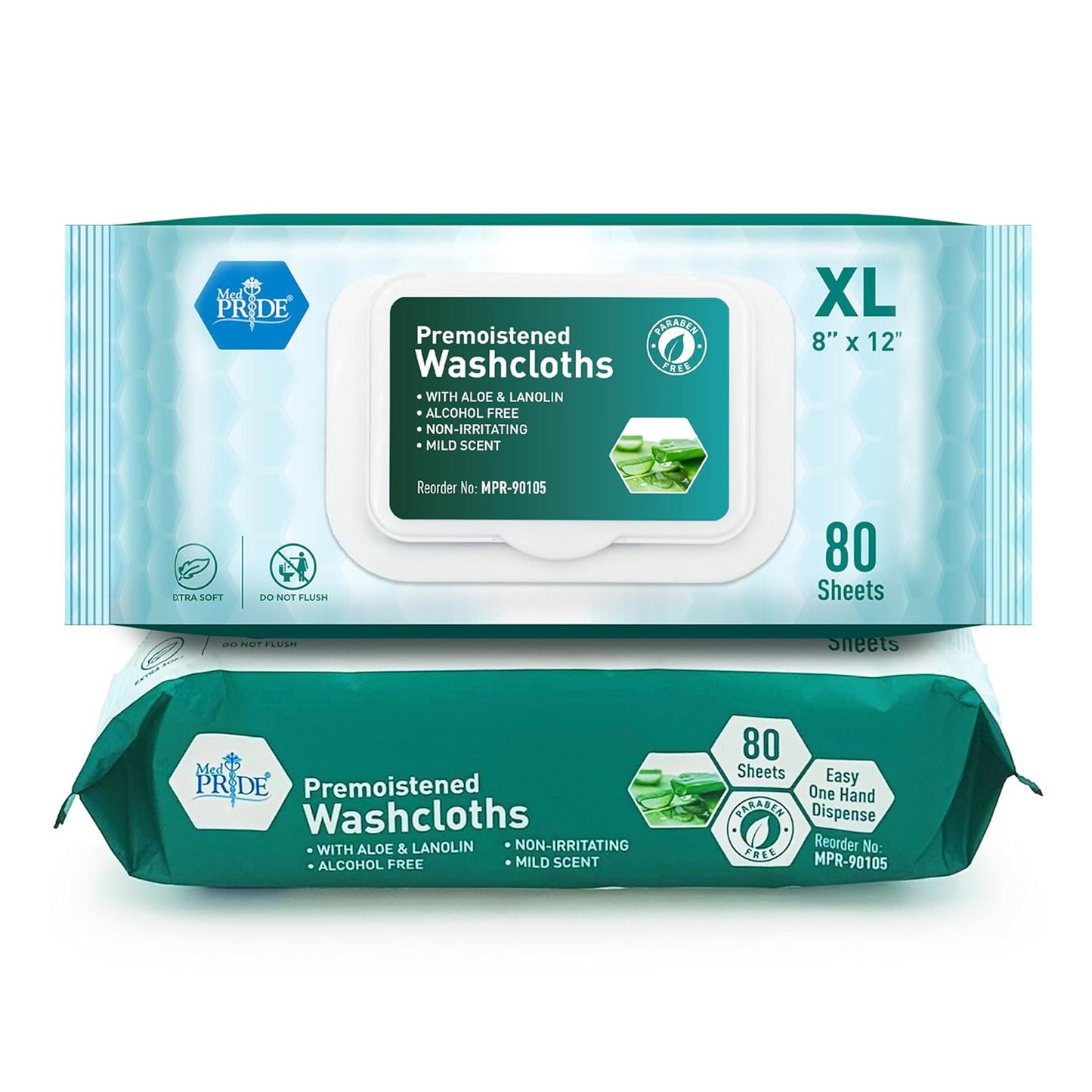 MedPride Disposable XL Premoistened Washcloths 8" x 12", 80 Sheets / Case of 6 (480 Count)