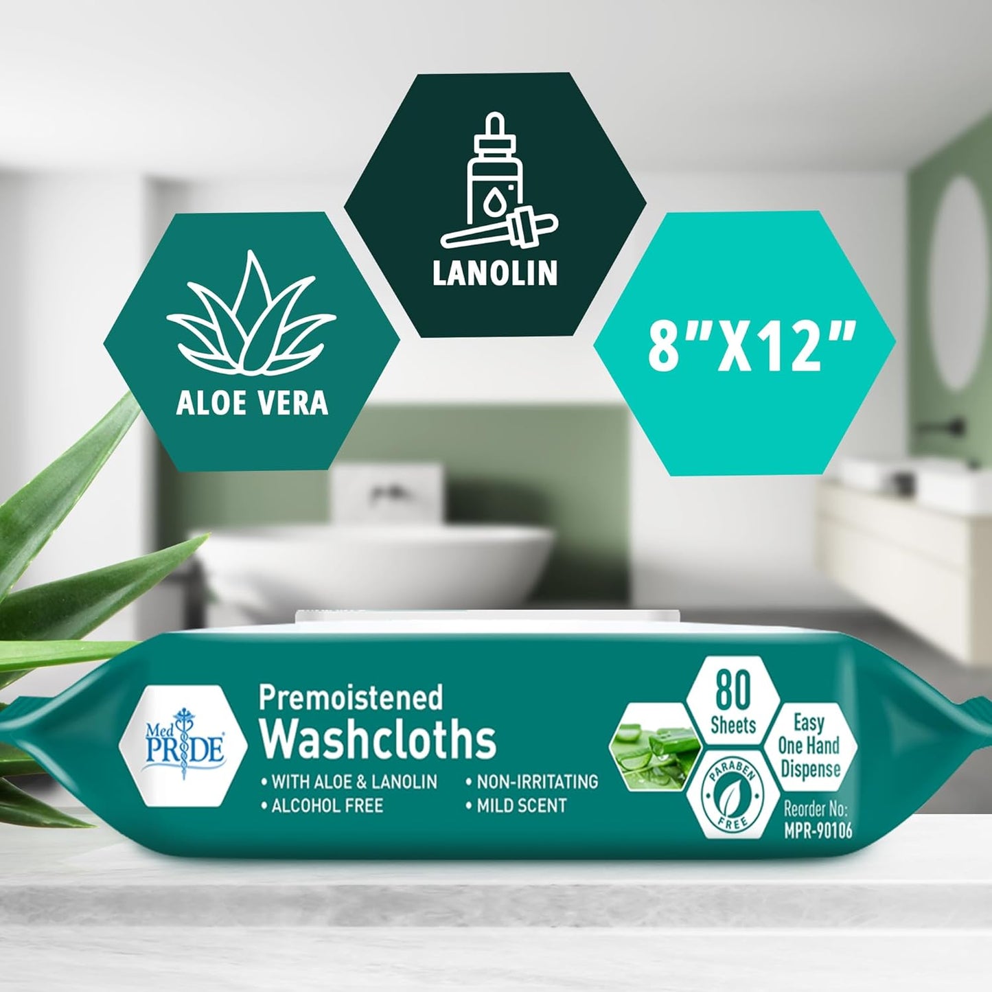 MedPride Disposable XL Premoistened Washcloths 8" x 12", 80 Sheets / Case of 6 (480 Count)