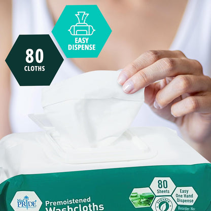 MedPride Disposable XL Premoistened Washcloths 8" x 12", 80 Sheets / Case of 6 (480 Count)