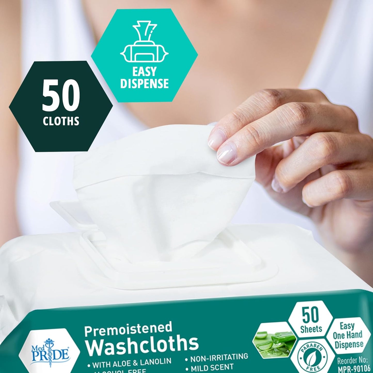MedPride Disposable XL Premoistened Washcloths 8" x 12", 50 Sheets / Case of 6 (300 Count)