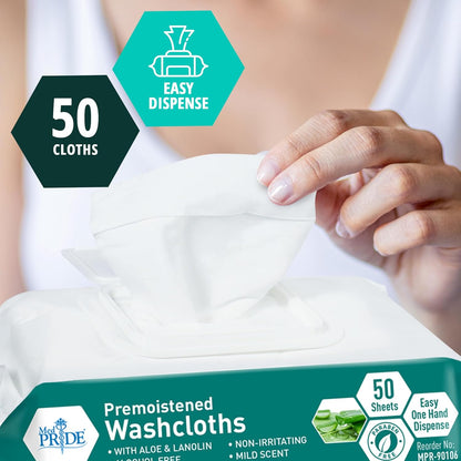 MedPride Disposable XL Premoistened Washcloths 8" x 12", 50 Sheets / Case of 6 (300 Count)