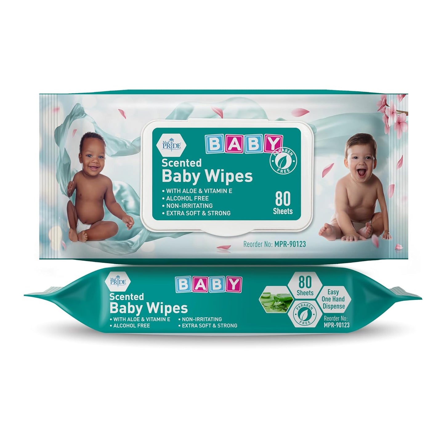 MedPride Baby Wipes, Scented with Aloe Vera and Vitamin E, Blue, 6"x7.5" - 80/Pack, Case of 24 (1920 count)