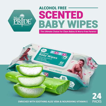MedPride Baby Wipes, Scented with Aloe Vera and Vitamin E, Blue, 6"x7.5" - 80/Pack, Case of 24 (1920 count)