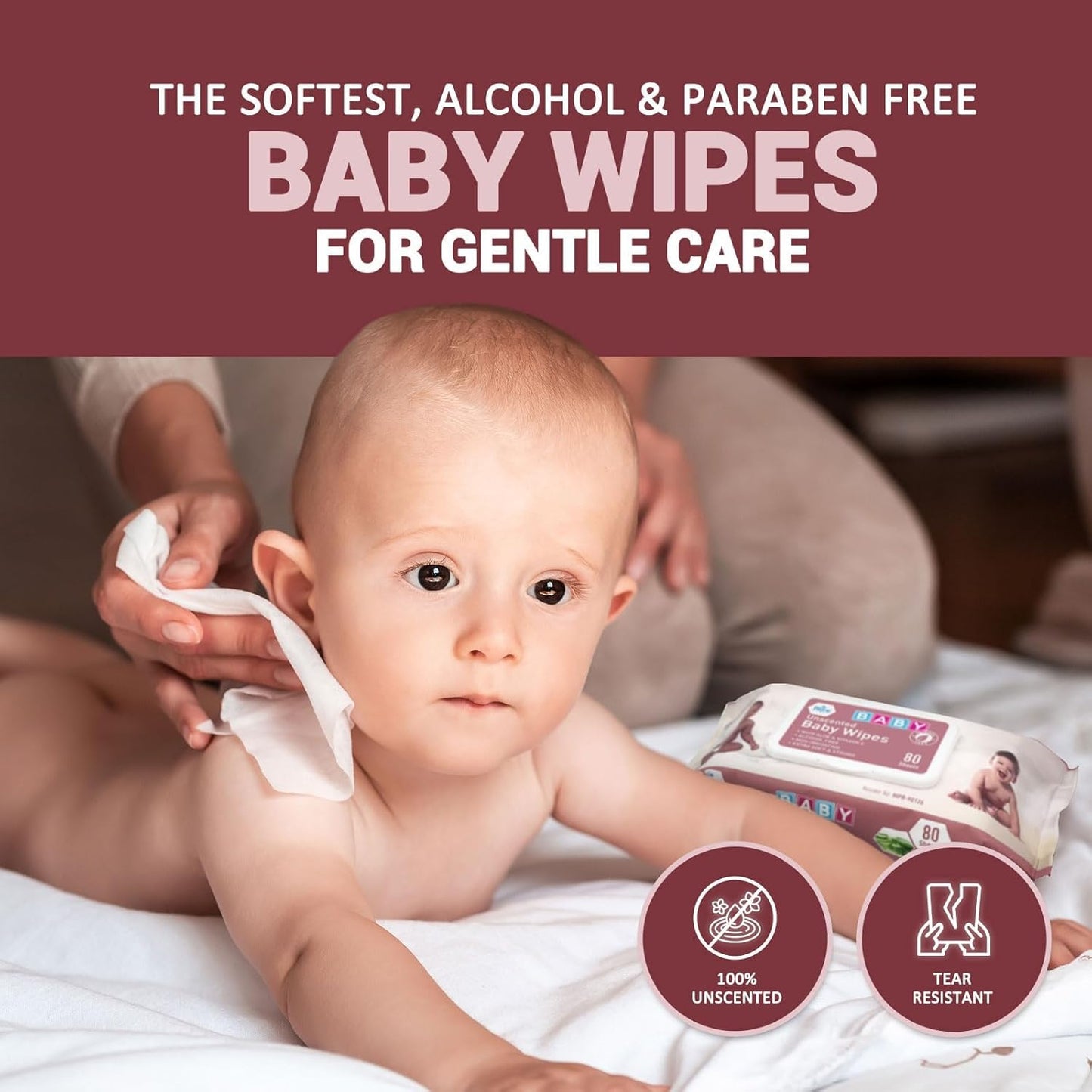 MedPride Baby Wipes, Unscented with Aloe Vera and Vitamin E, Pink 6" x 7.5", 80/Pack, Case of 24 (1920 count)