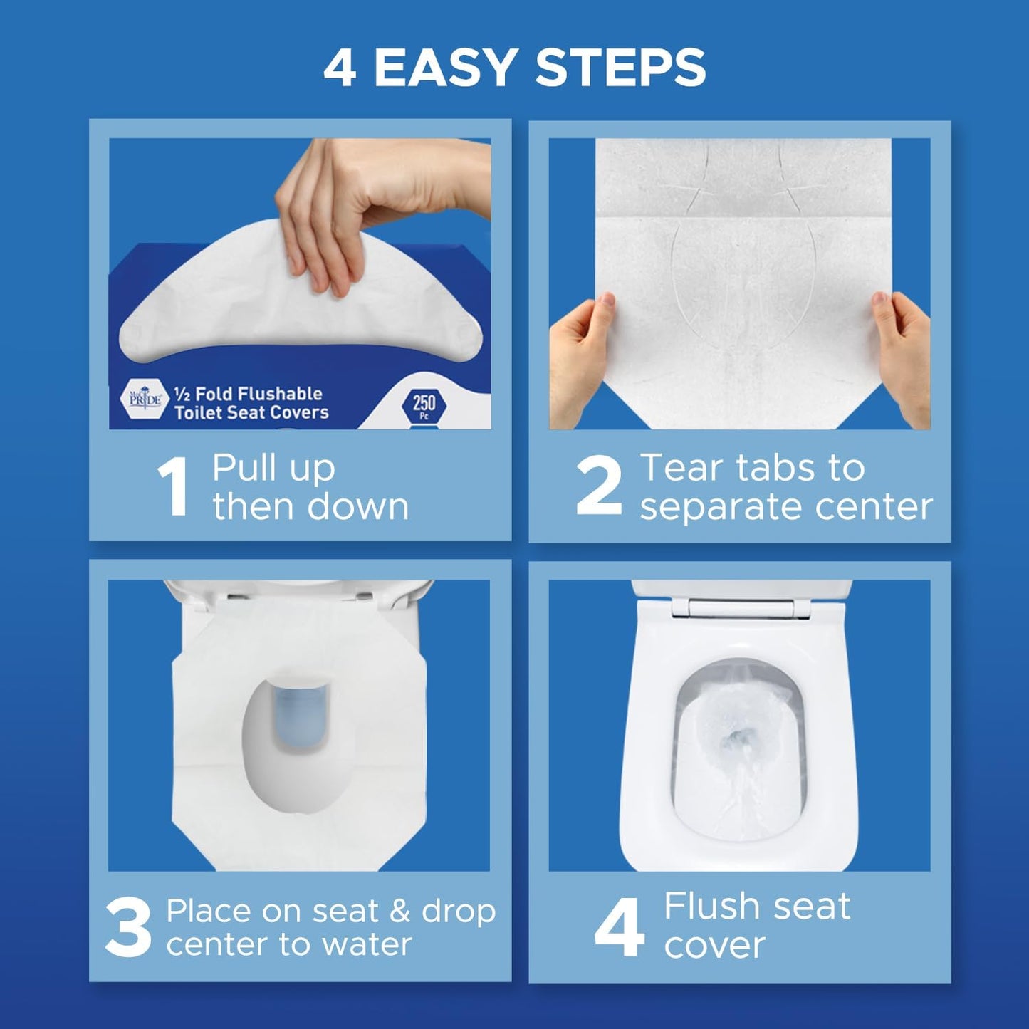Medpride Disposable Toilet Seat Covers Half Fold Flushable, 250 Pieces / Box of 20 (5000 Count)