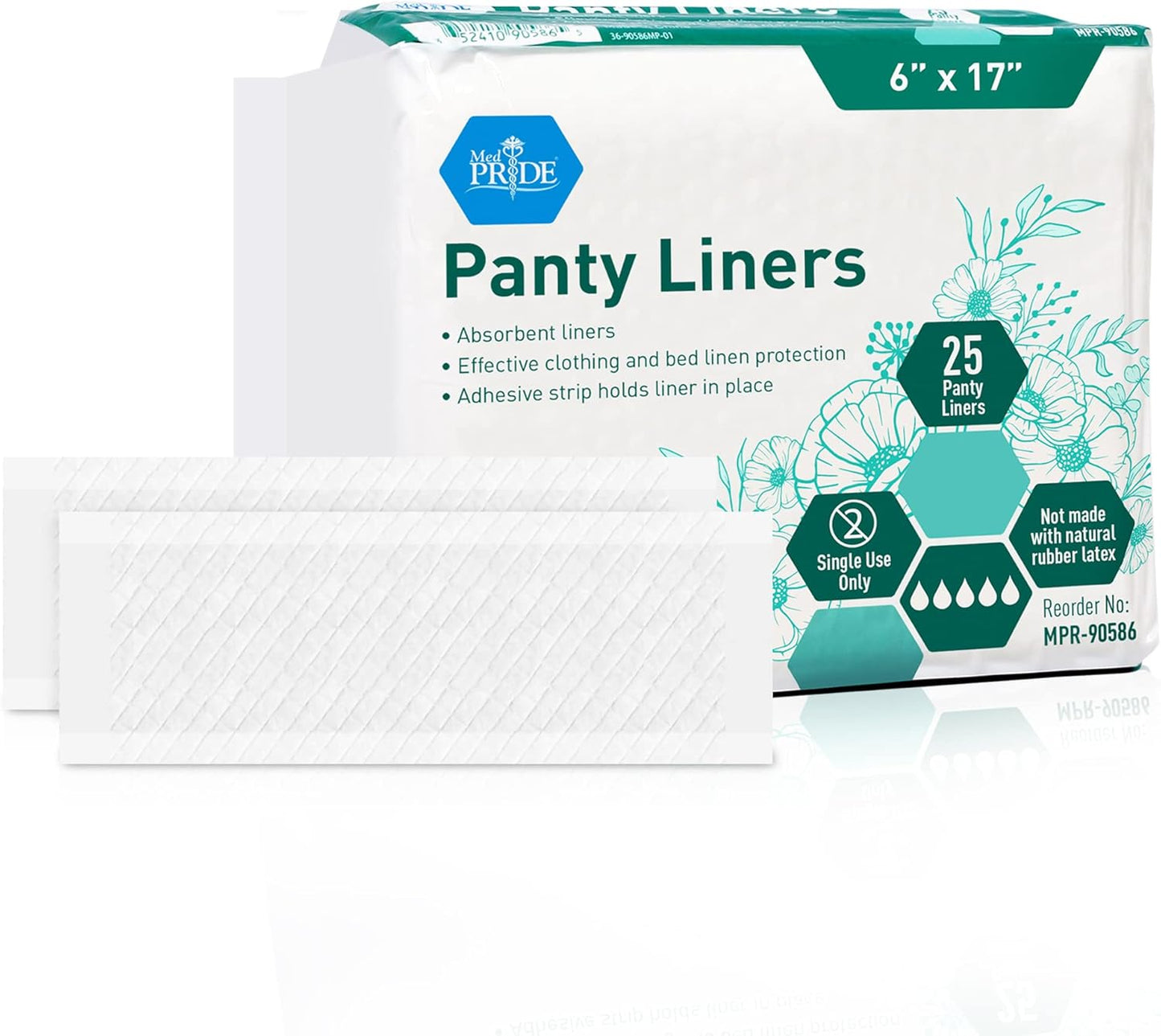 MedPride Premium Ultra Absorbent Panty Liners - 18 gram,  6" x 17" - 10 Pack of 25 (250 Count)