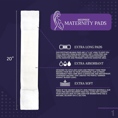 MedPride Individually Wrapped Postpartum Maternity Pads, 16 grams, 3.1" x 20", 24 Packs of 12 (288 count)