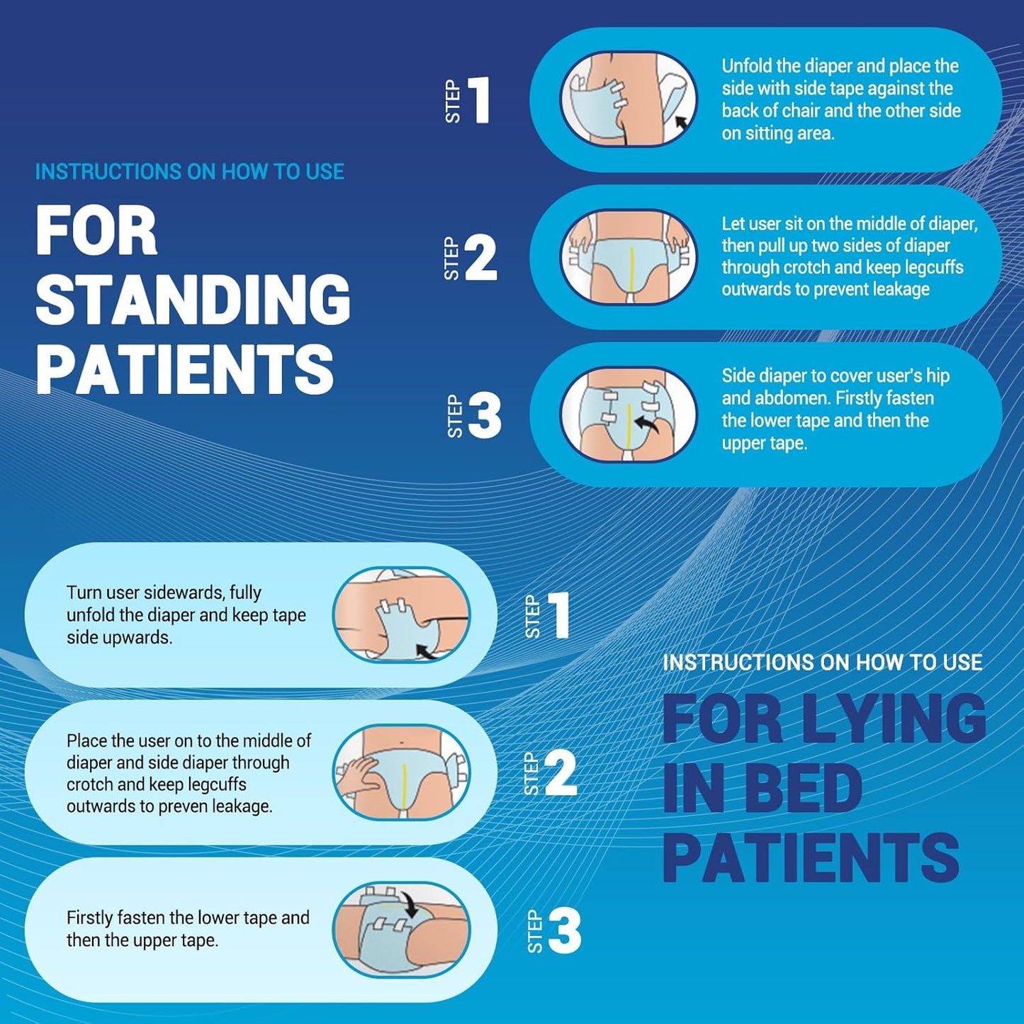 MedPride Adult Briefs with Refastenable Tabs, Large Size, 6 Packs of 12 (72 count)