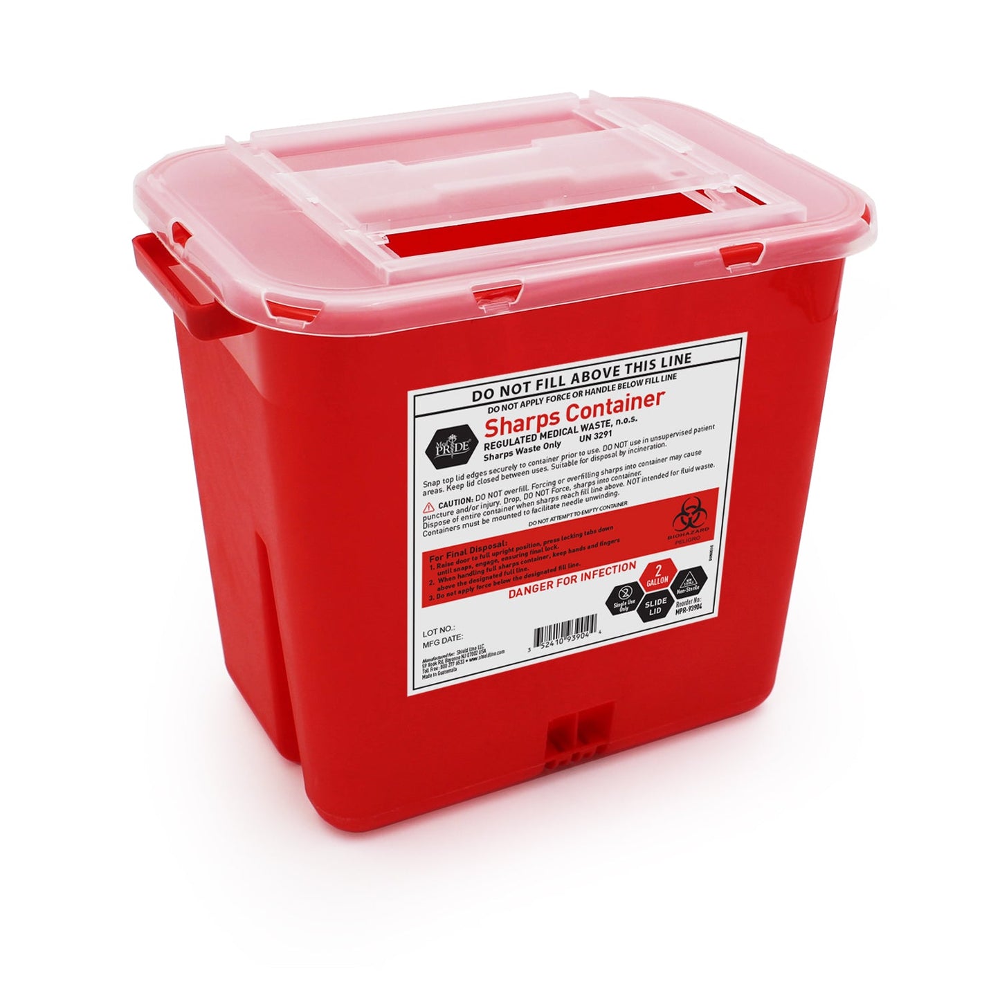 MedPride 2 Gallon Sharps Containers, Slide Lid, 20/cs