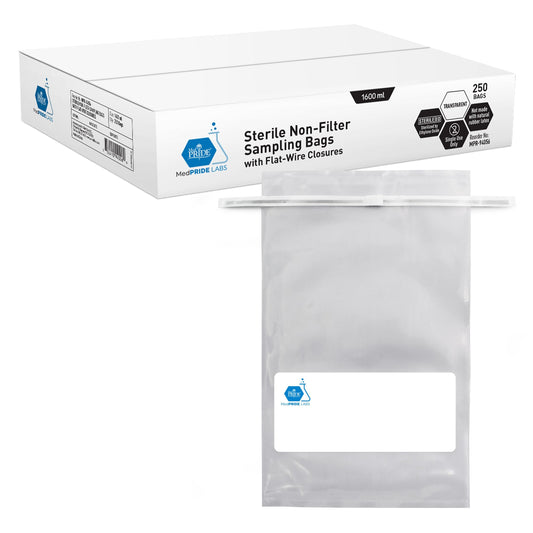 MedPride Sterile Non-Filter Sampling Bags with Flat-Wire Closure 1600 ml, 250 Bags / Case of 4 (1000)