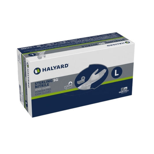Halyard Exam Glove  2500/Case STERLING SG Large NonSterile Nitrile Standard Cuff Length Textured Fingertips Silver Chemo Tested