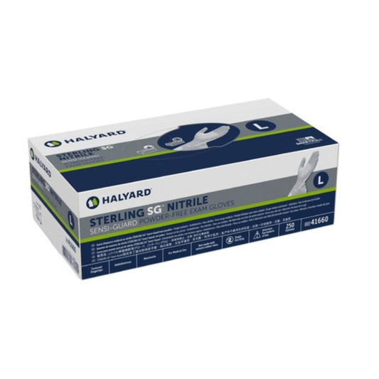 Halyard Exam Glove  2500/Case STERLING SG Large NonSterile Nitrile Standard Cuff Length Textured Fingertips Silver Chemo Tested