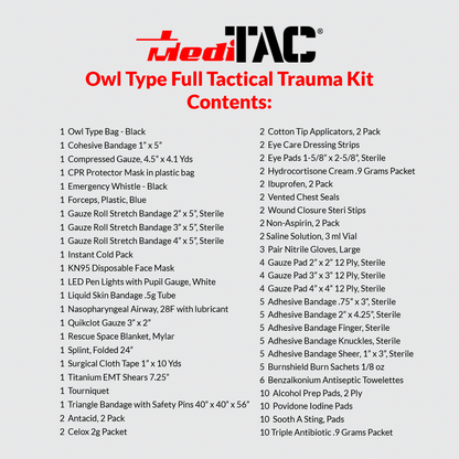Small Rip-Away Owl Type Full Tactical Trauma Kit