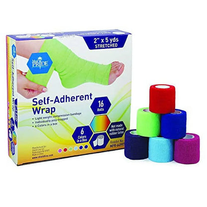 Medpride Self-Adherent Wrap, 2"x5" yds. - Rainbow - Latex Free - 16 rolls/Box, Case of 20 (320 Count)