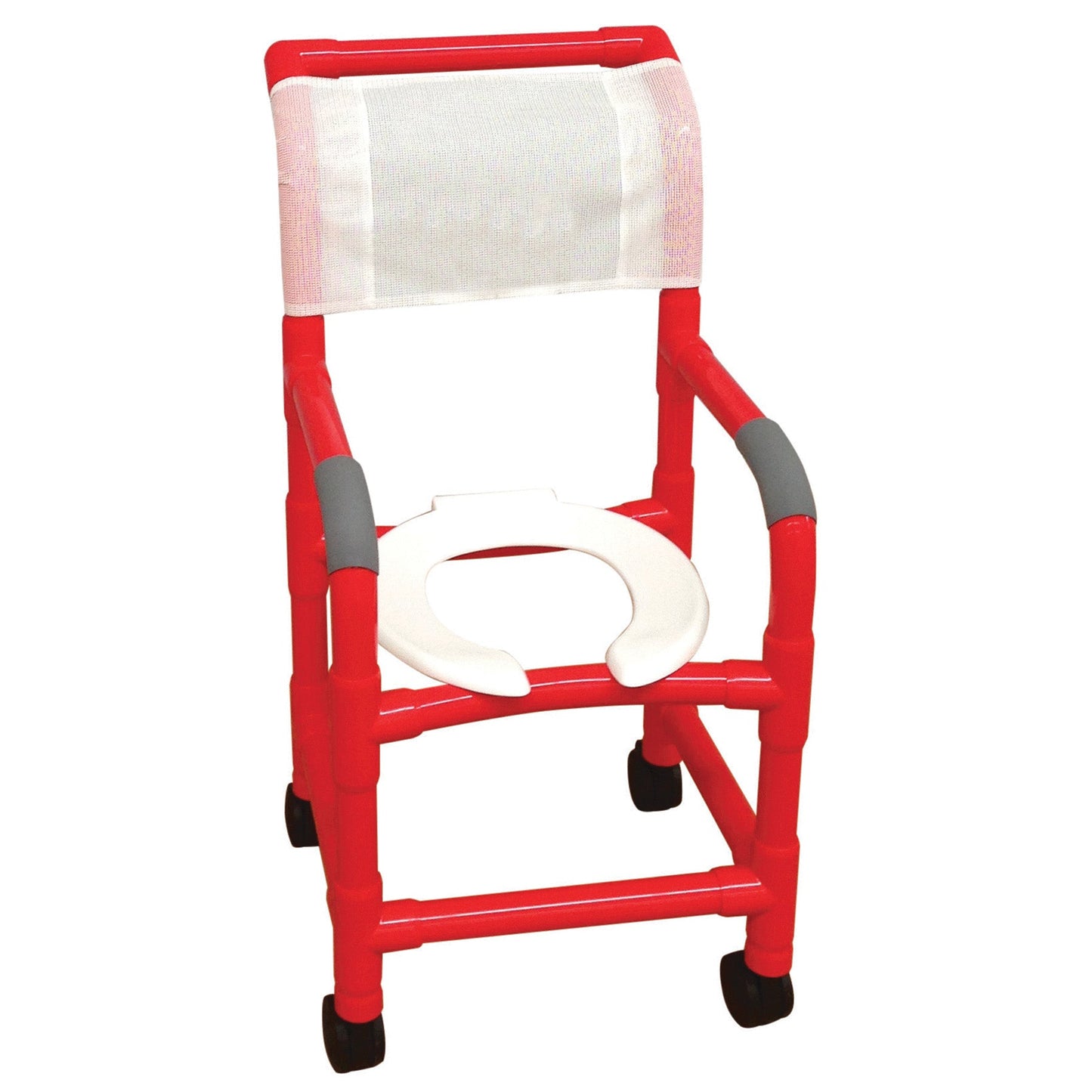 MJM International R115-3 RED Shower chair 15" internal width, for small adult or pediatric needs, 3" twin casters, open front seat, 250 lbs weight capacity