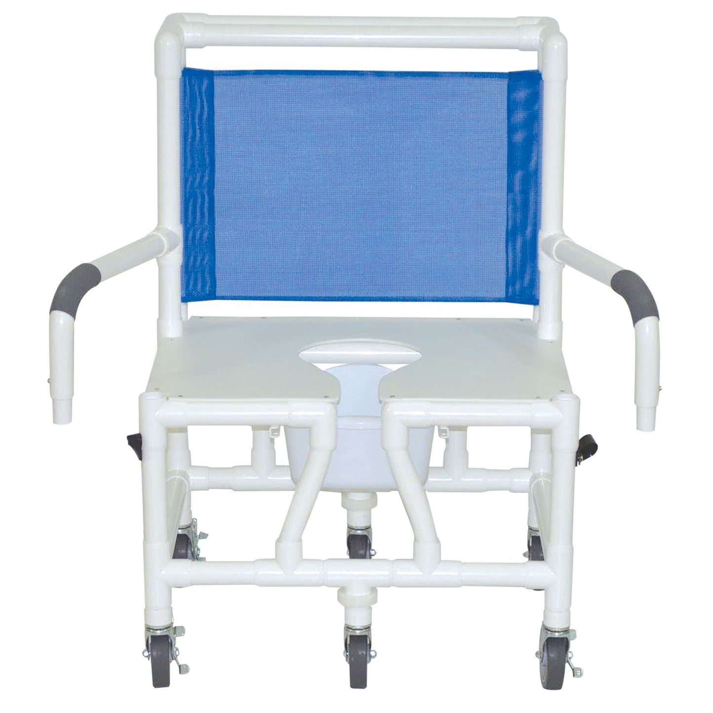 MJM International S126-5HD-BAR-DDA-SQ-PAIL Bariatric Shower Chair Double Drop Arms And Full Support Seat With Commode Opening, 600 Lbs Weight Capacity