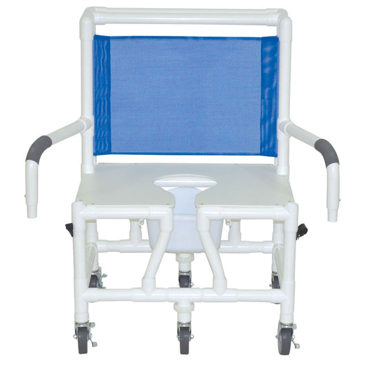 MJM International S126-5HD-BAR-DDA-SQ-PAIL Bariatric Shower Chair Double Drop Arms And Full Support Seat With Commode Opening, 600 Lbs Weight Capacity
