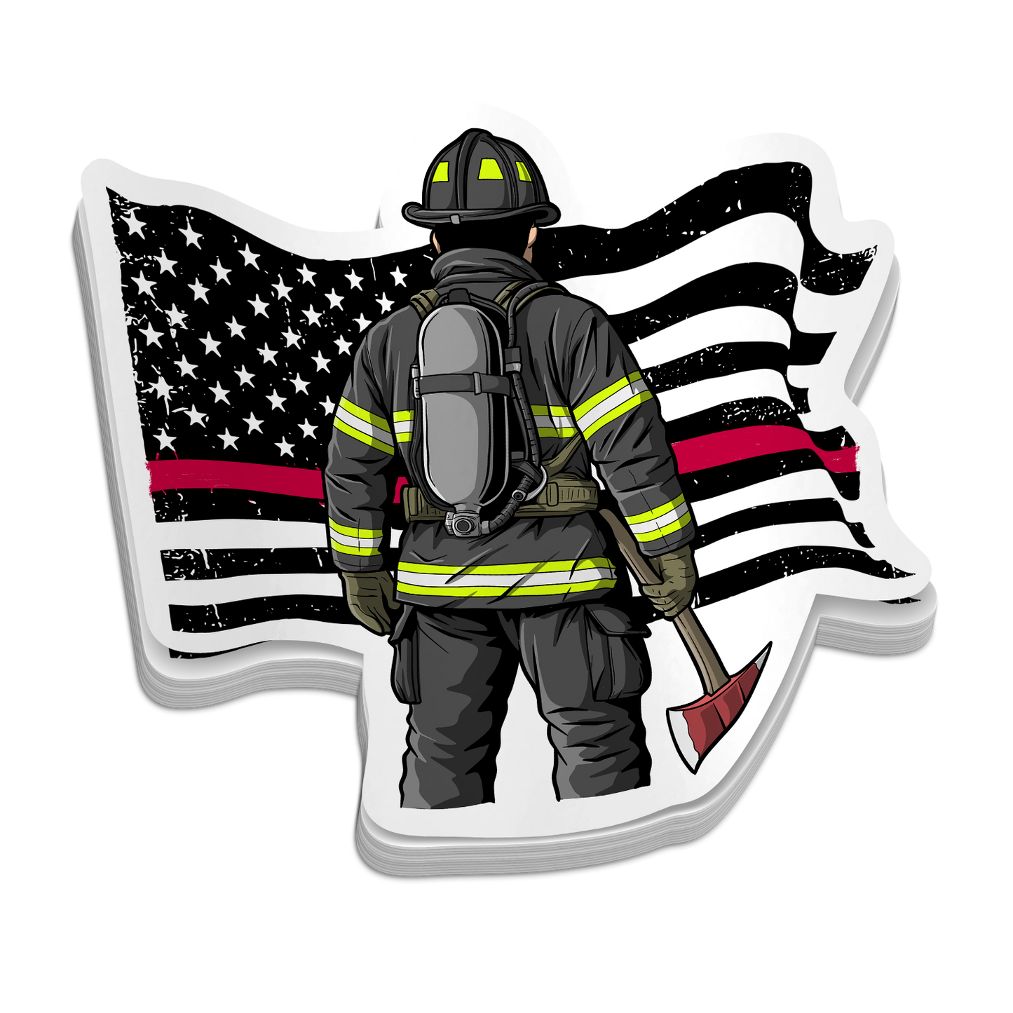 Firefighter Redline Flag - Patriotic Firefighter Stickers