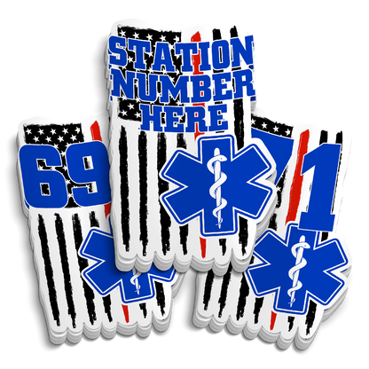 Custom Medic Red Line Flag Station Number Sticker