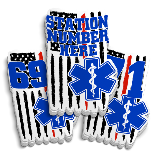 Custom Medic Red Line Flag Station Number Sticker