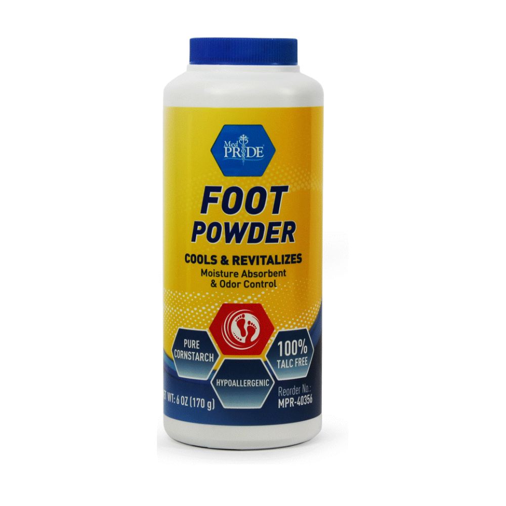 MedPride Cooling Foot Powder Talc Free Odor Absorber Shoe Deodorizer, 6 Oz w/seal - 36/cs.