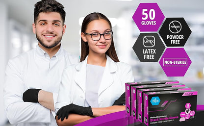 MedPride Black Nitrile Exam Gloves Powder Free Non Sterile - 4 Mil Thick- 50 Gloves / Case of 20 (1000 count)