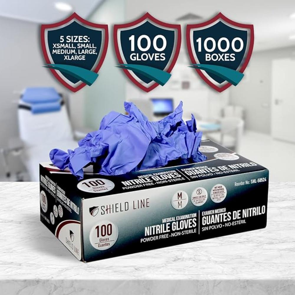 MedPride Shield Line Nitrile Exam Gloves 4 Mil Non-Sterile Powder Free Bi-L - 100 Gloves / Case of 10 (1000 count)