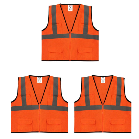 Safety Main 05EAMO Economy Vest, Class 2, All Mesh, Hi-Vis Orange, Pack of 3