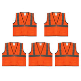 Safety Main 05EAMO Economy Vest, Class 2, All Mesh, Hi-Vis Orange, Pack of 5