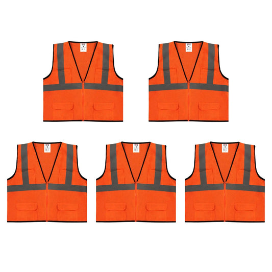 Safety Main 05EAMO Economy Vest, Class 2, All Mesh, Hi-Vis Orange, Pack of 5