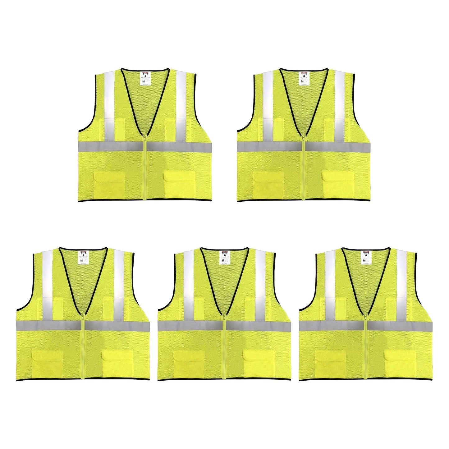 Safety Main 05EAMYZ Economy Vest, Class 2, All Mesh, Hi-Vis Yellow, Pack of 5