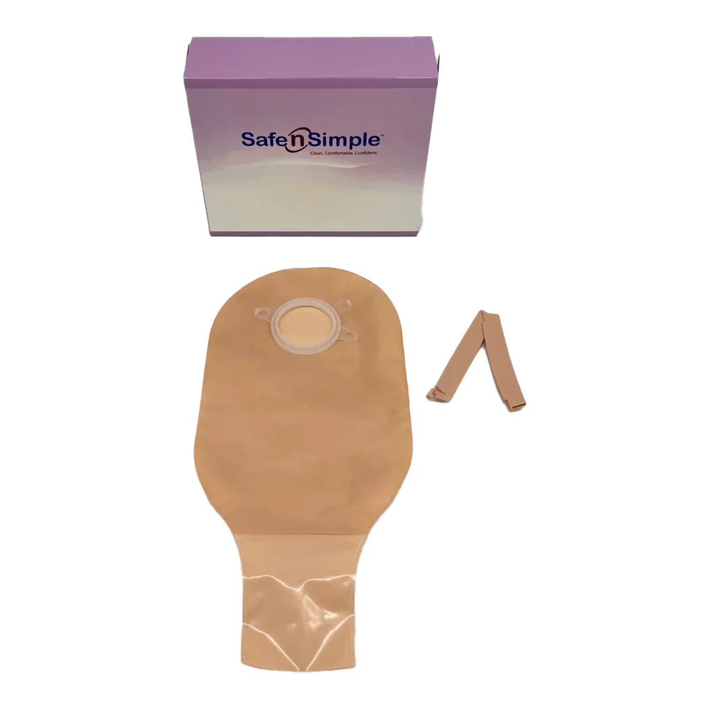 Safe N Simple 12" Drainable 2-Piece Pouch Beige, Flange with Belt Tabs and One Curved Tail Closure (80 Count)