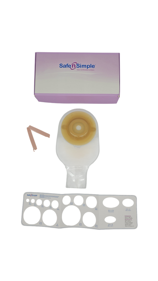 Safe N Simple 12″ Convex Pre-Cut Extended Wear Drainable 1-Piece Pouch (80 Count)