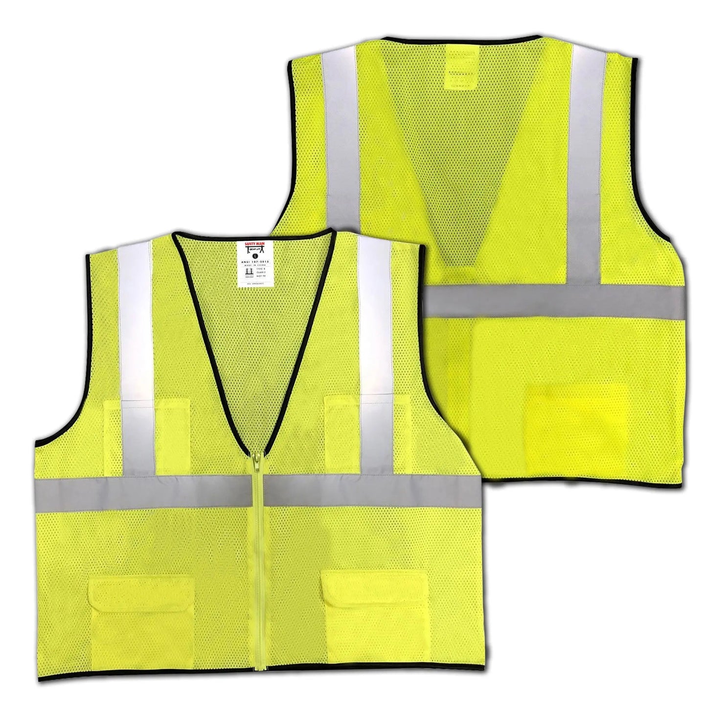 Safety Main 05EAMYZ Economy Vest, Class 2, All Mesh, Hi-Vis Yellow, Pack of 5