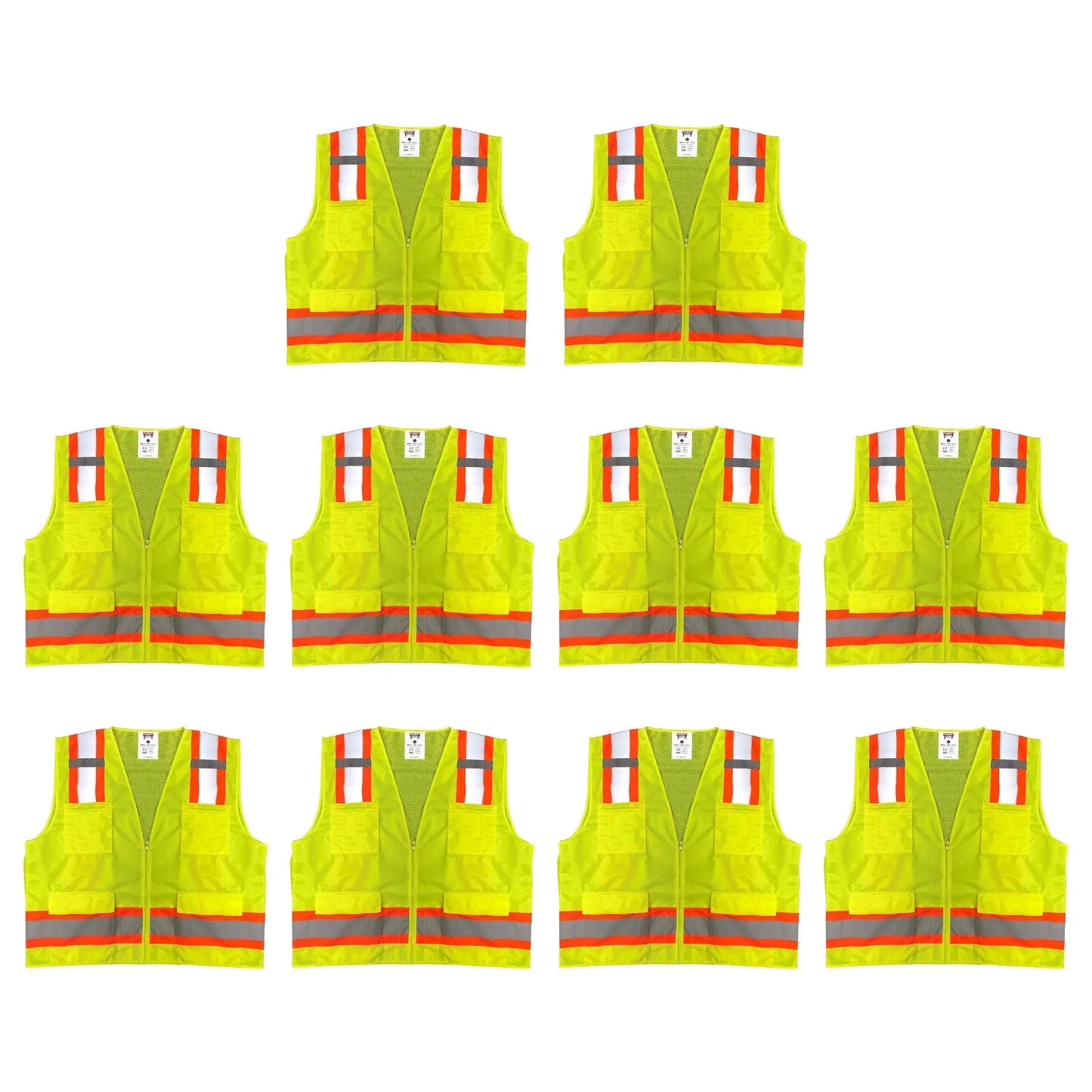 Safety Main 05TTSYZ Surveyor Vest, Class 2, Solid Front, Mesh Back, Hi-Vis Yellow, Pack of 10