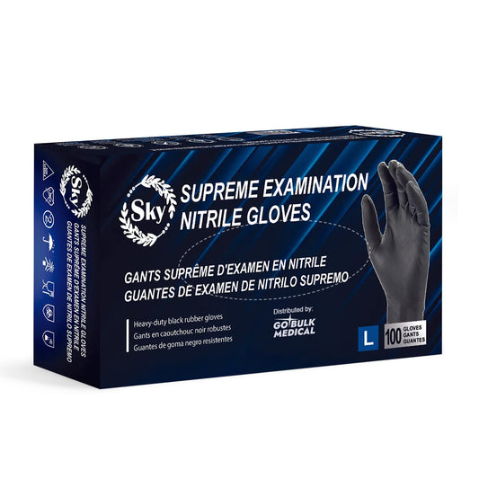 Sky Black Nitrile Exam Gloves - Case of 1000, 5 mil Thick, Powder-Free, Non-Sterile, Heavy Duty Disposable Gloves