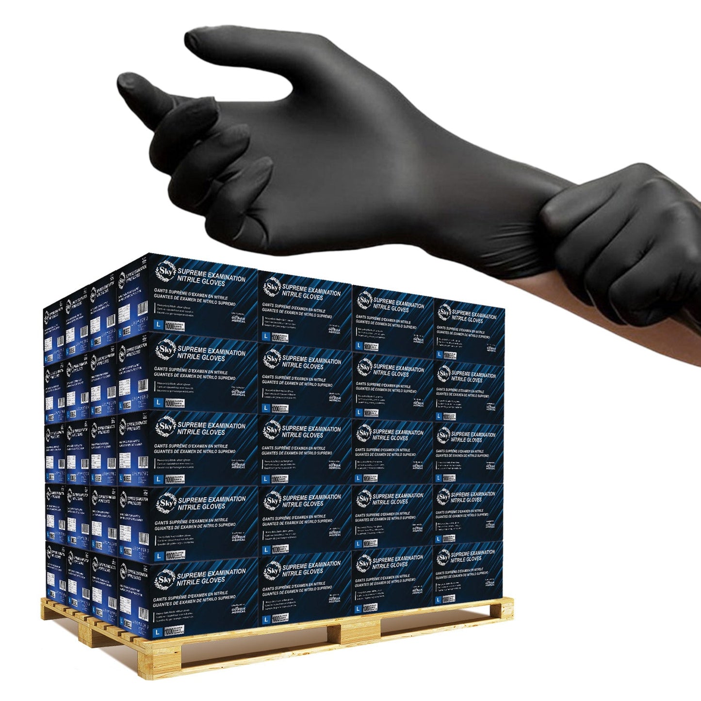 Pallet Sky Black Nitrile Exam Gloves of 100 Cases(100,000 Gloves) 5 mil Thick Powder-Free Heavy Duty Disposable