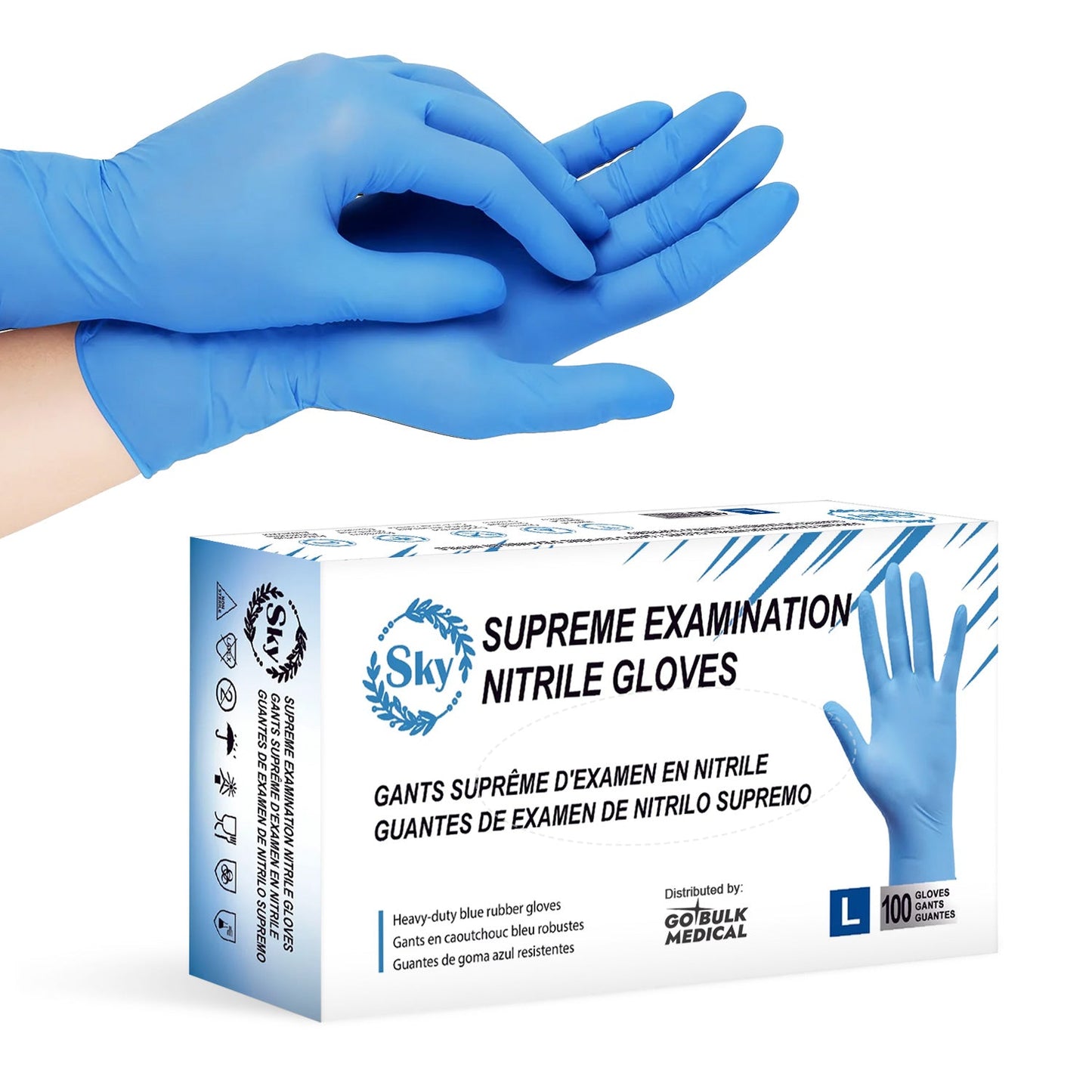 Sky Nitrile Exam Gloves Case of 1000 4 mil Thick Powder-Free Heavy Duty Disposable Blue Gloves