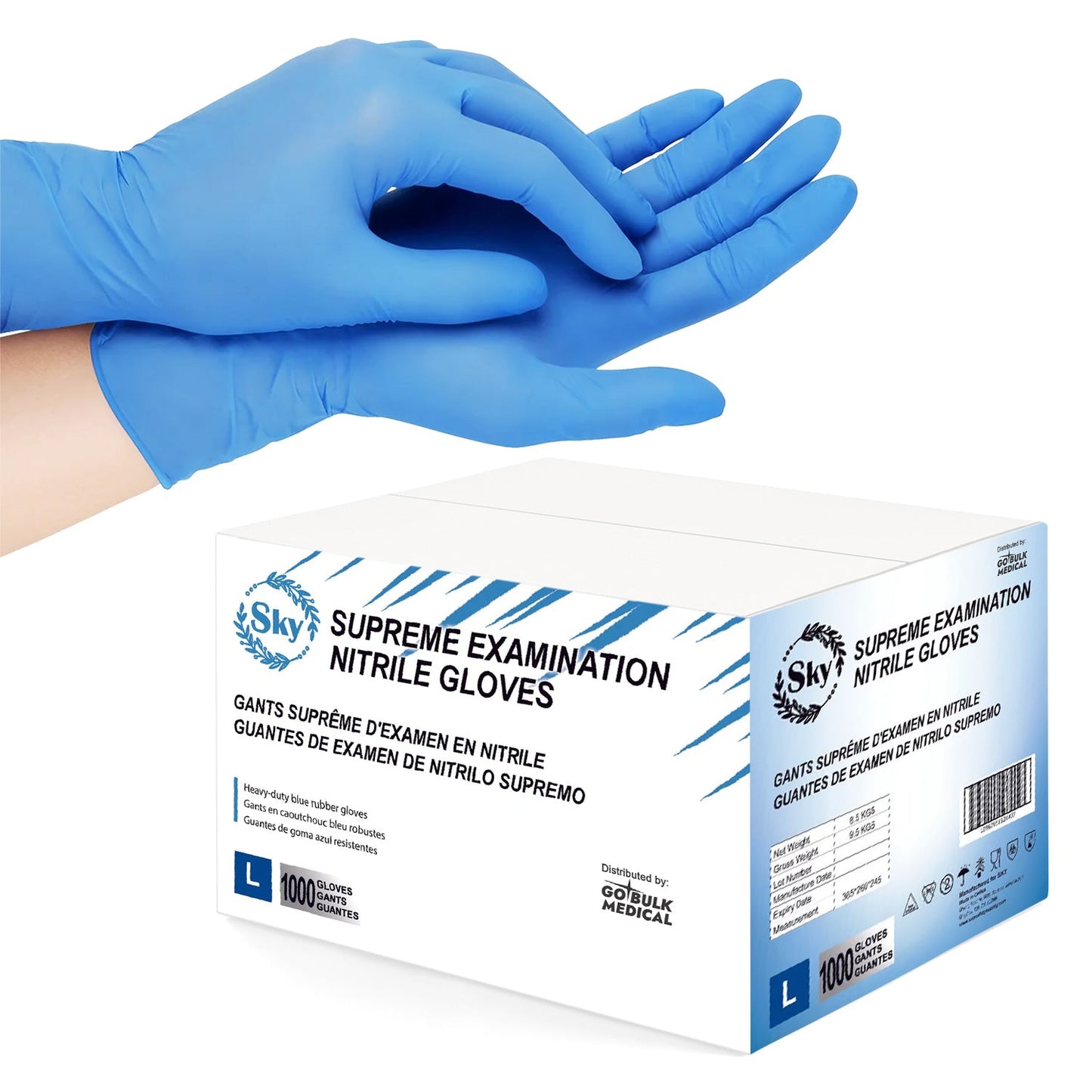 Sky Pallet Nitrile Exam Gloves of 100 Cases(100,000 Gloves) 4 mil Thick Powder-Free Heavy Duty Disposable Blue Gloves