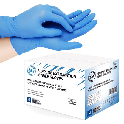 Sky Nitrile Exam Gloves Case of 1000 4 mil Thick Powder-Free Heavy Duty Disposable Blue Gloves