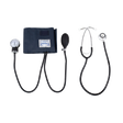 Blood pressure monitor and stethoscope on a white background