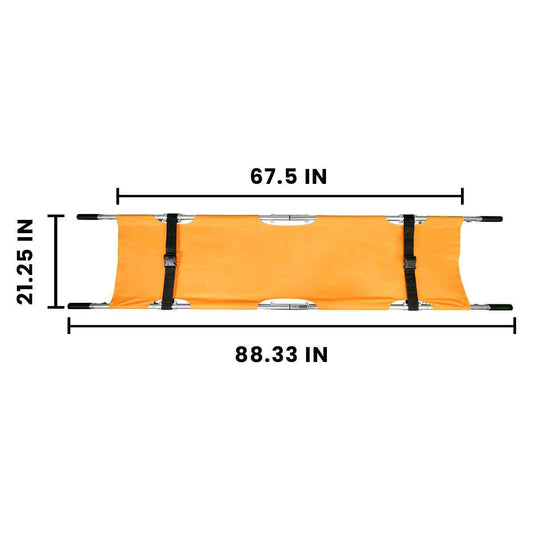 LINE2design EMS Portable Stretcher Emergency Foldaway Medical Flat Four Steel Bars Stretchers with Grip Handles & Zippered Carrying Case - Orange