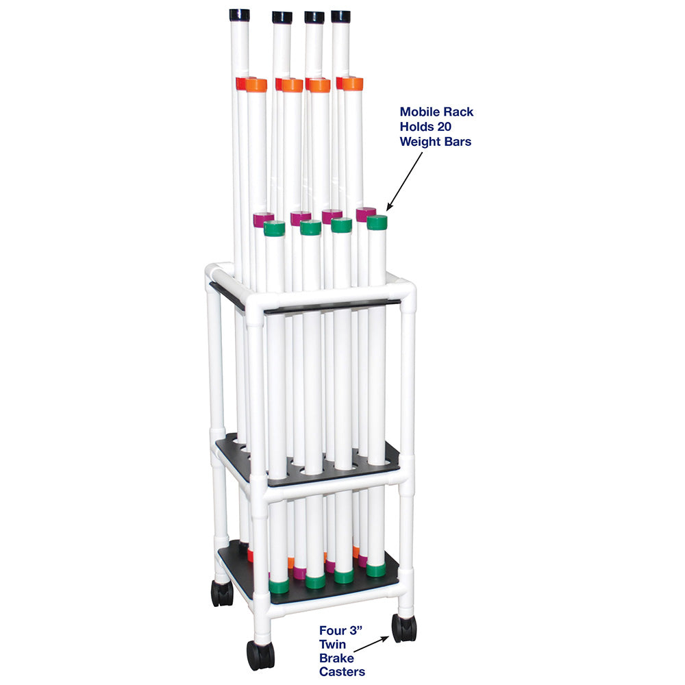 MJM International TRWB-20C Therapy Rehab Weighted Bars, Mobile Storage Cart holds 20 bars