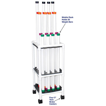 MJM International TRWB-20C Therapy Rehab Weighted Bars, Mobile Storage Cart holds 20 bars