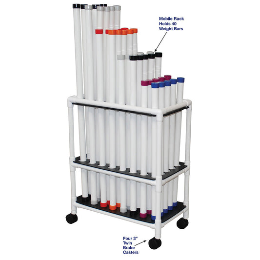 MJM International TRWB-40C Therapy Rehab Weighted Bars, Mobile Storage Cart holds 40 bars