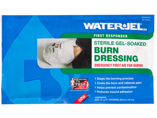 Water Jel First Responder Sterile Burn Dressing for Facial Burns - 12” x 16” (20 Dressings - 2 Cartons/10 Each)