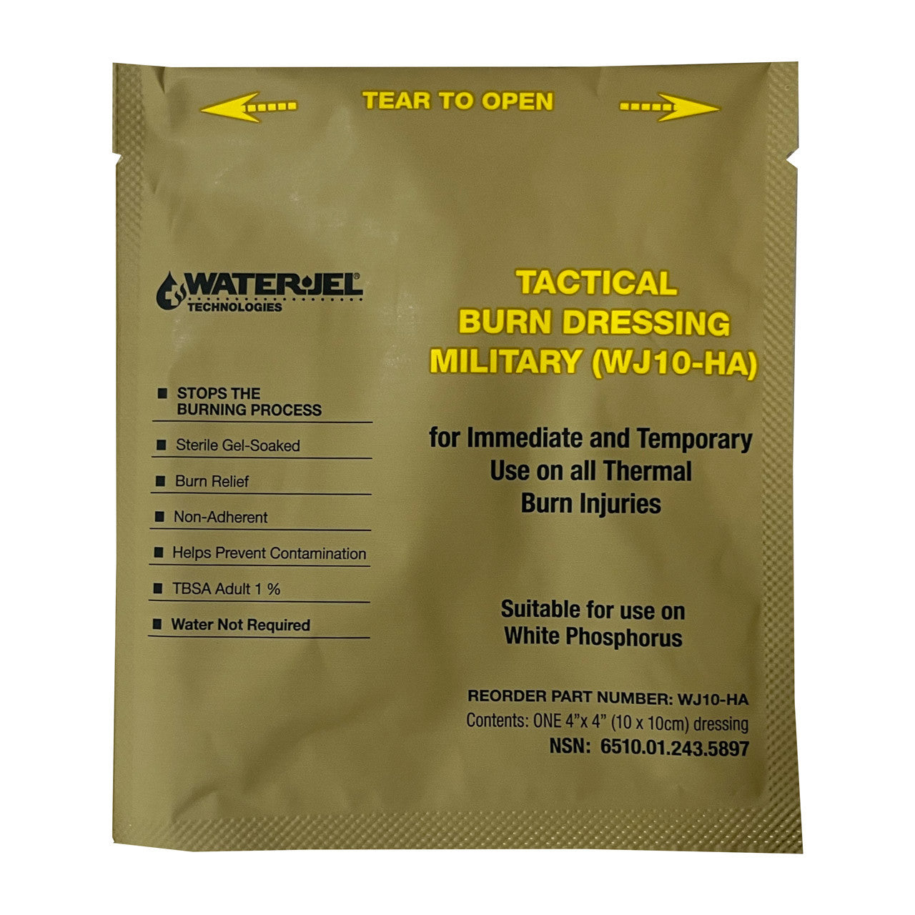 Water Jel Military Sterile Burn Dressing, HA - 4" x 4" (60 Dressings/Case)