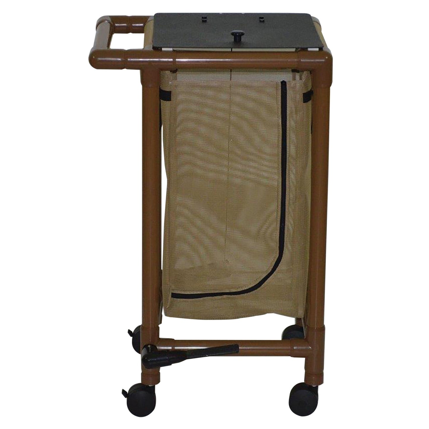 MJM International WT214-S-FP Wood Tone single hamper with mesh bag (23 gallon capacity), 3" twin casters, zipper opening, push / pull handle