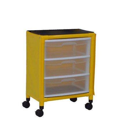 MJM International Y3U3D-ISO-NBP Yellow universal isolation cart with 3 slide out drawers, top writing shelf, no back panel,internal drawer size: 19.125" W x 14" D x 6.5" H